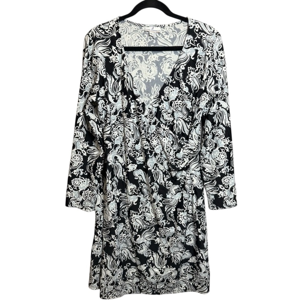 Jude Connally Black & White Paisley Stretch Wrap Dress XL,‎ Made in USA
